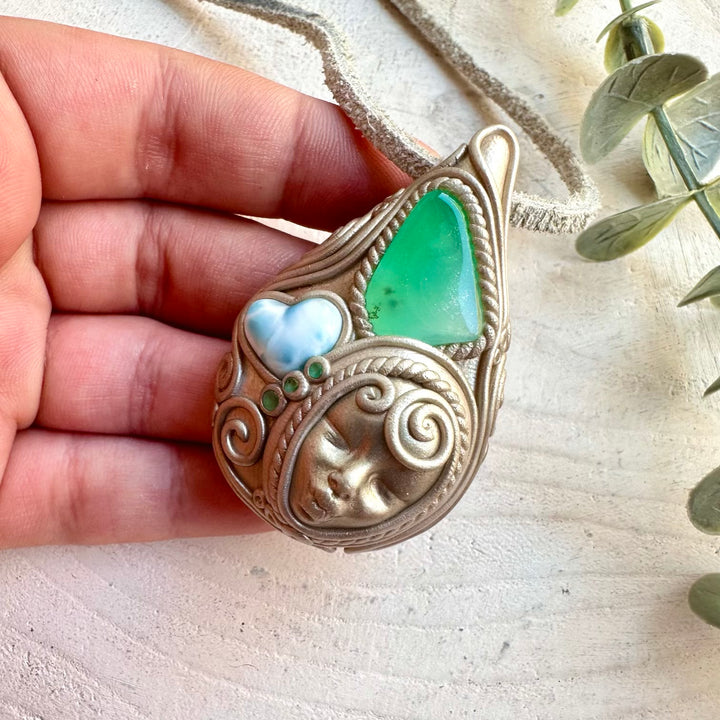 Healing crystal necklace fantasy jewelry chrysoprase emerald pendant