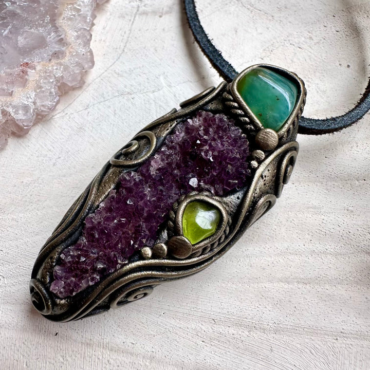 Natural gemstone necklace with peridot and chrysoprase