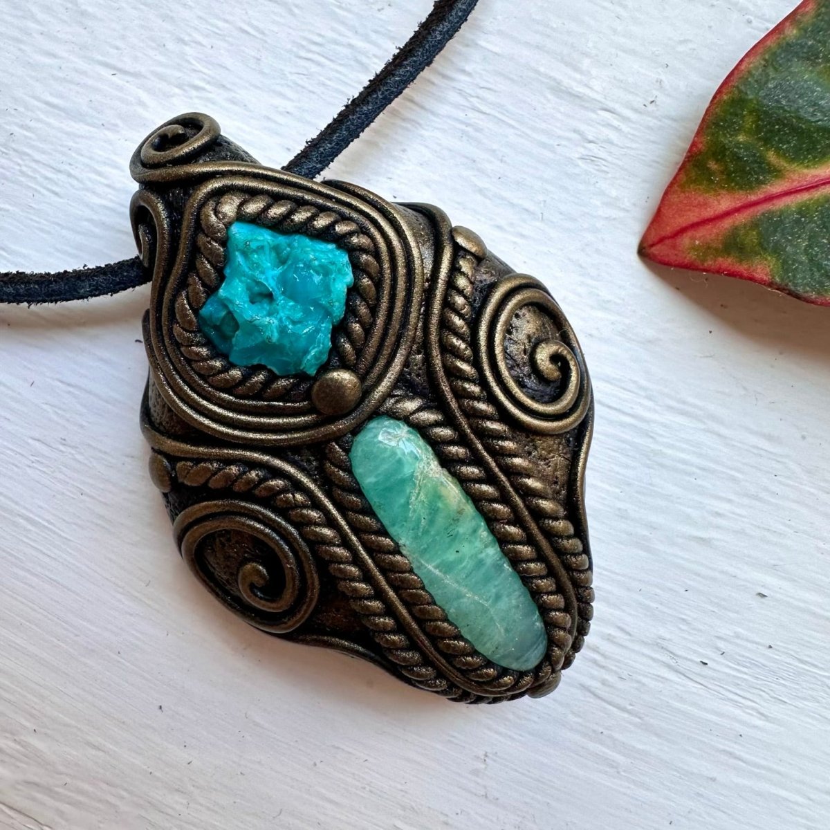 Chrysoprase and raw Chrysocolla healing crystal necklace handmade boho jewelry