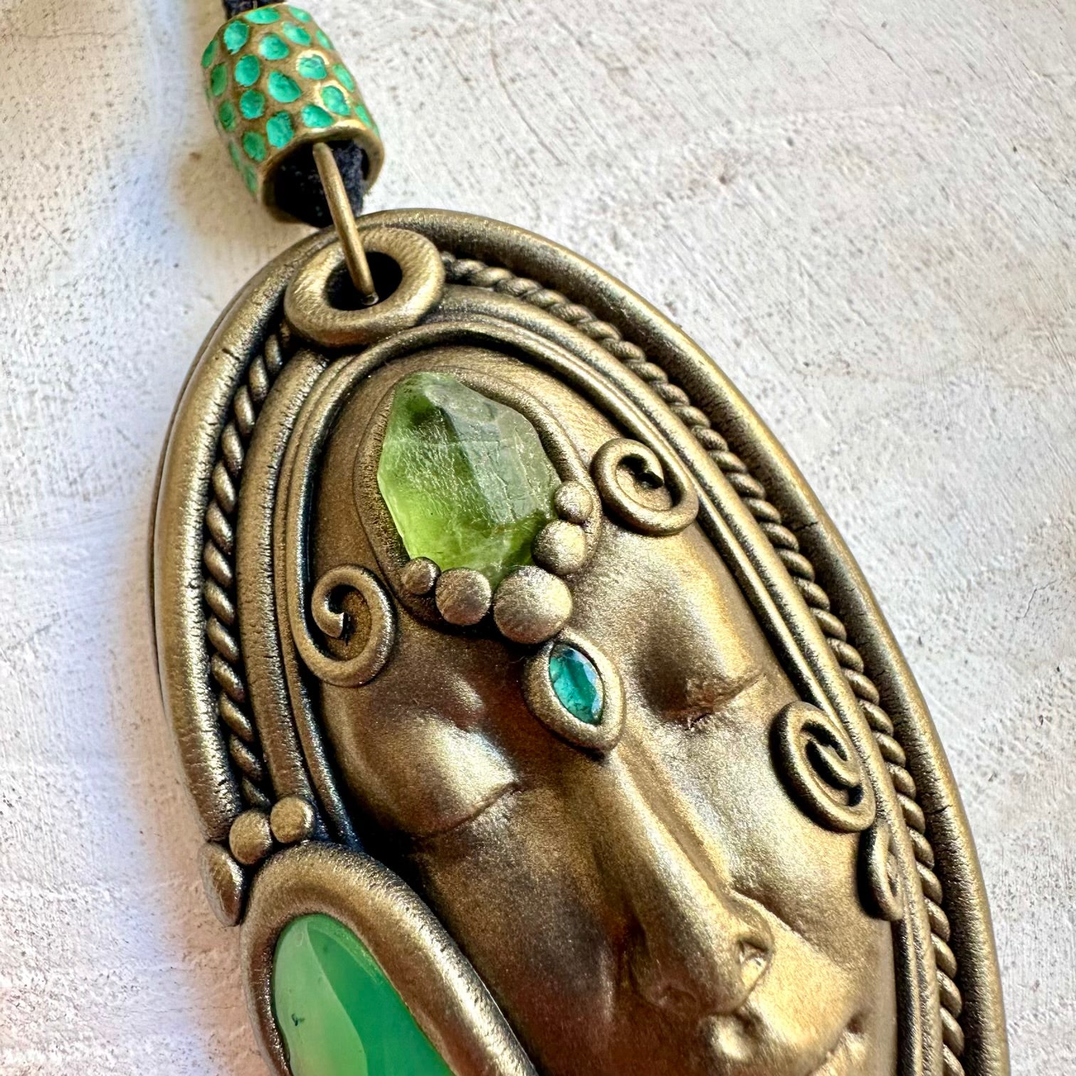 Unique Goddess jewelry featuring luminous green Chrysoprase and vibrant Peridot with Emerald accents.