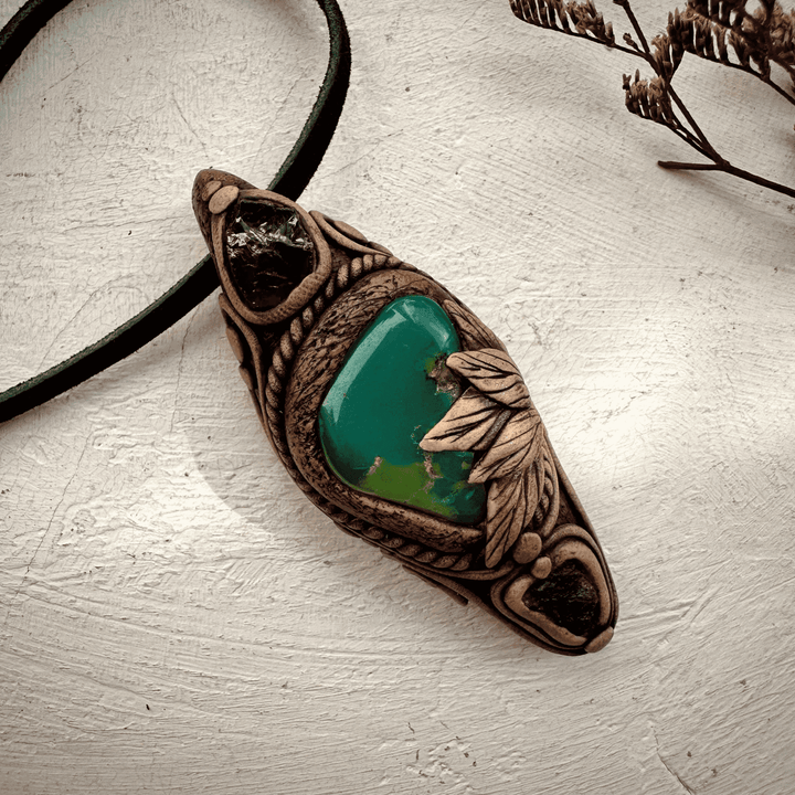 Chrysoprase Red Garnet and Moldavite Pendant - FairyGardenGlow
