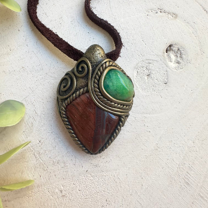 Healing crystal jewelry featuring Red Tiger’s Eye and Chrysoprase