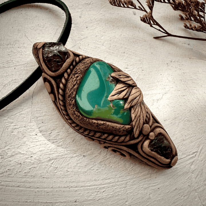 Chrysoprase Red Garnet and Moldavite Pendant - FairyGardenGlow