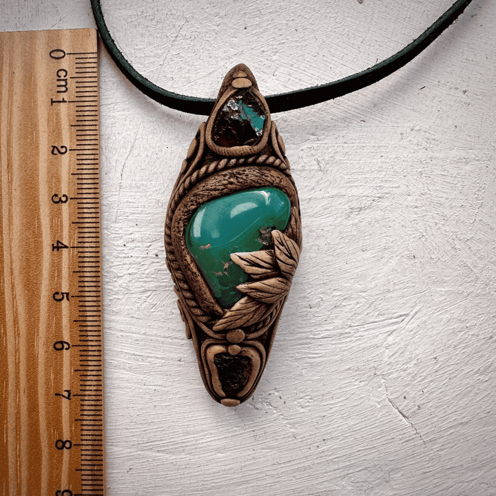 Chrysoprase Red Garnet and Moldavite Pendant - FairyGardenGlow