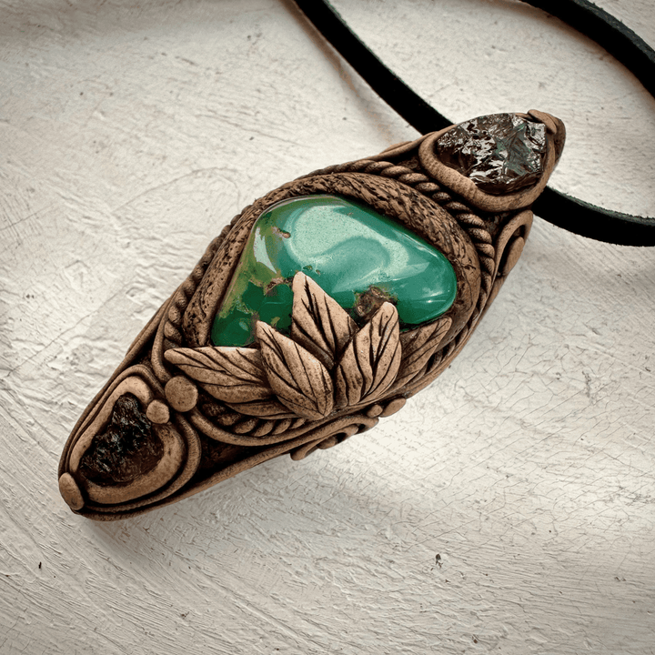 Chrysoprase Red Garnet and Moldavite Pendant - FairyGardenGlow