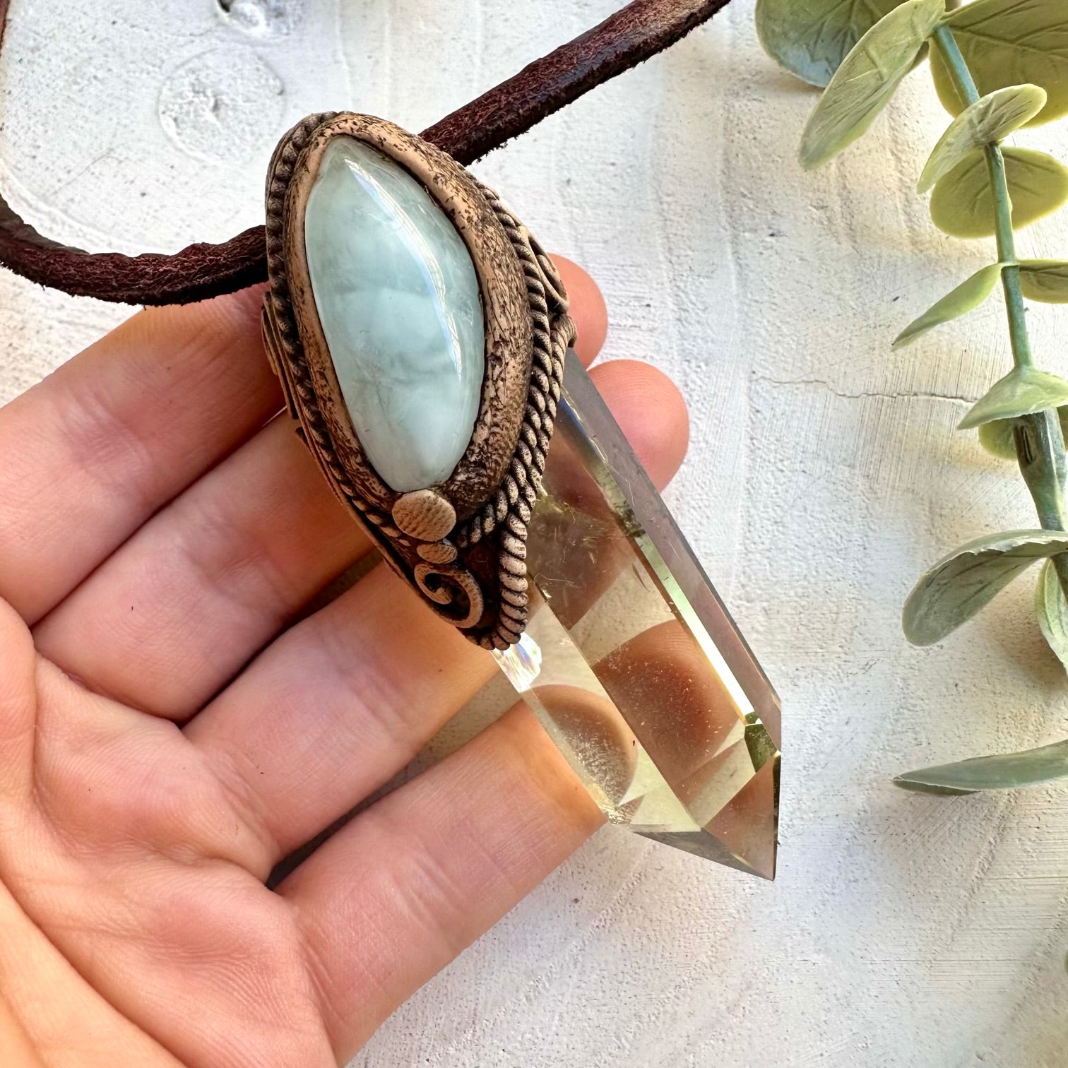 Natural gemstone necklace with citrine and aquamarine