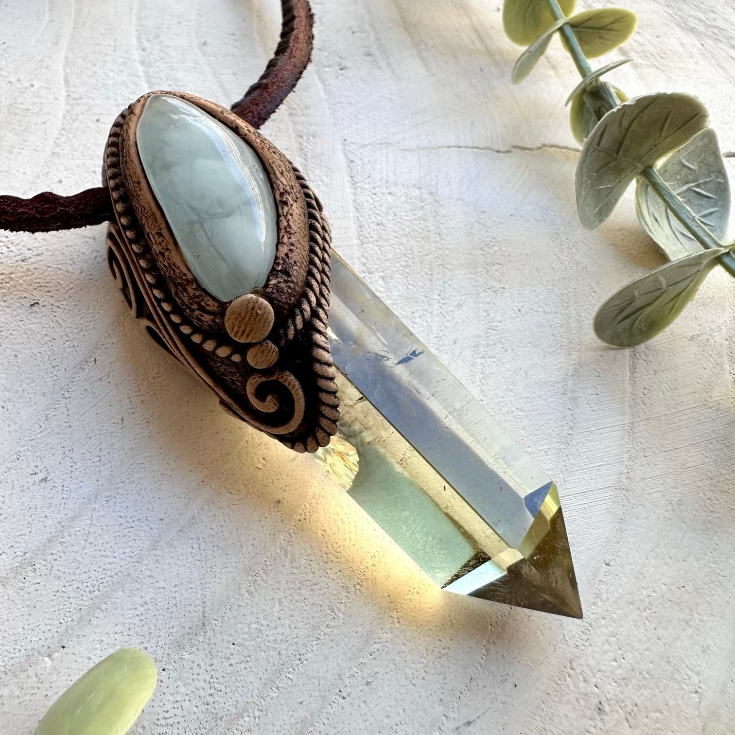 Citrine and aquamarine unisex spiritual necklace