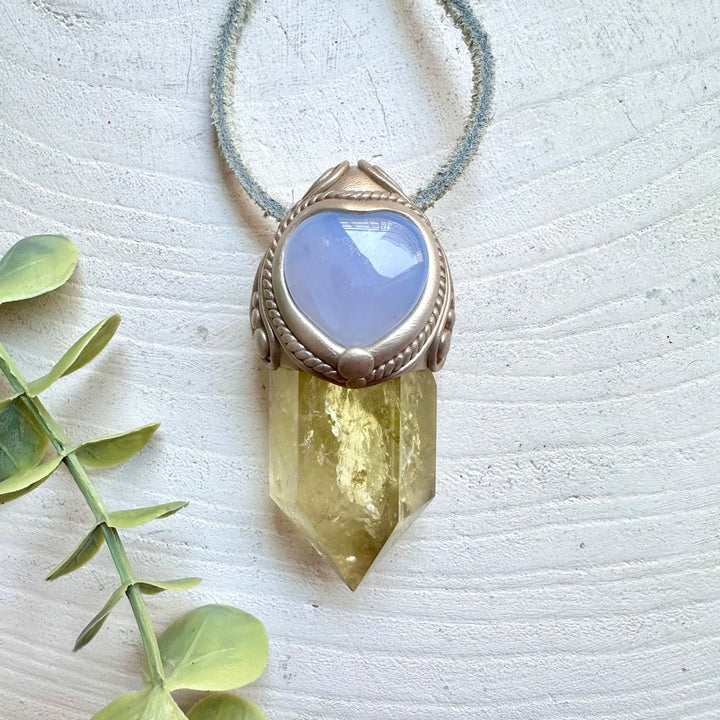 Citrine and Blue Chalcedony heart pendant necklace