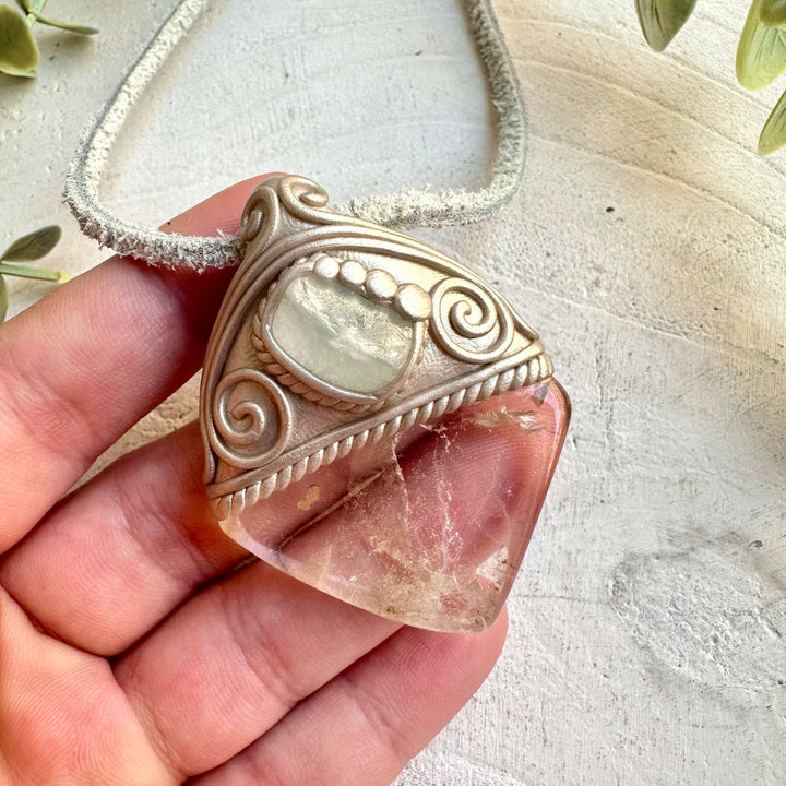 Crystal talisman necklace with polished citrine and blue topaz healing stones