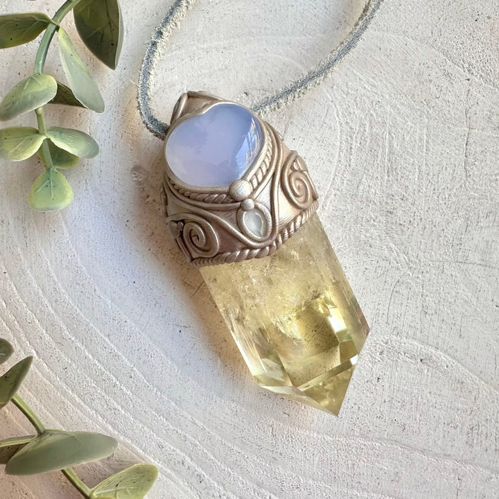 Healing crystal wand spiritual jewelry citrine blue topaz