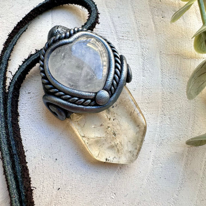 Citrine and clear quartz heart spiritual talisman necklace