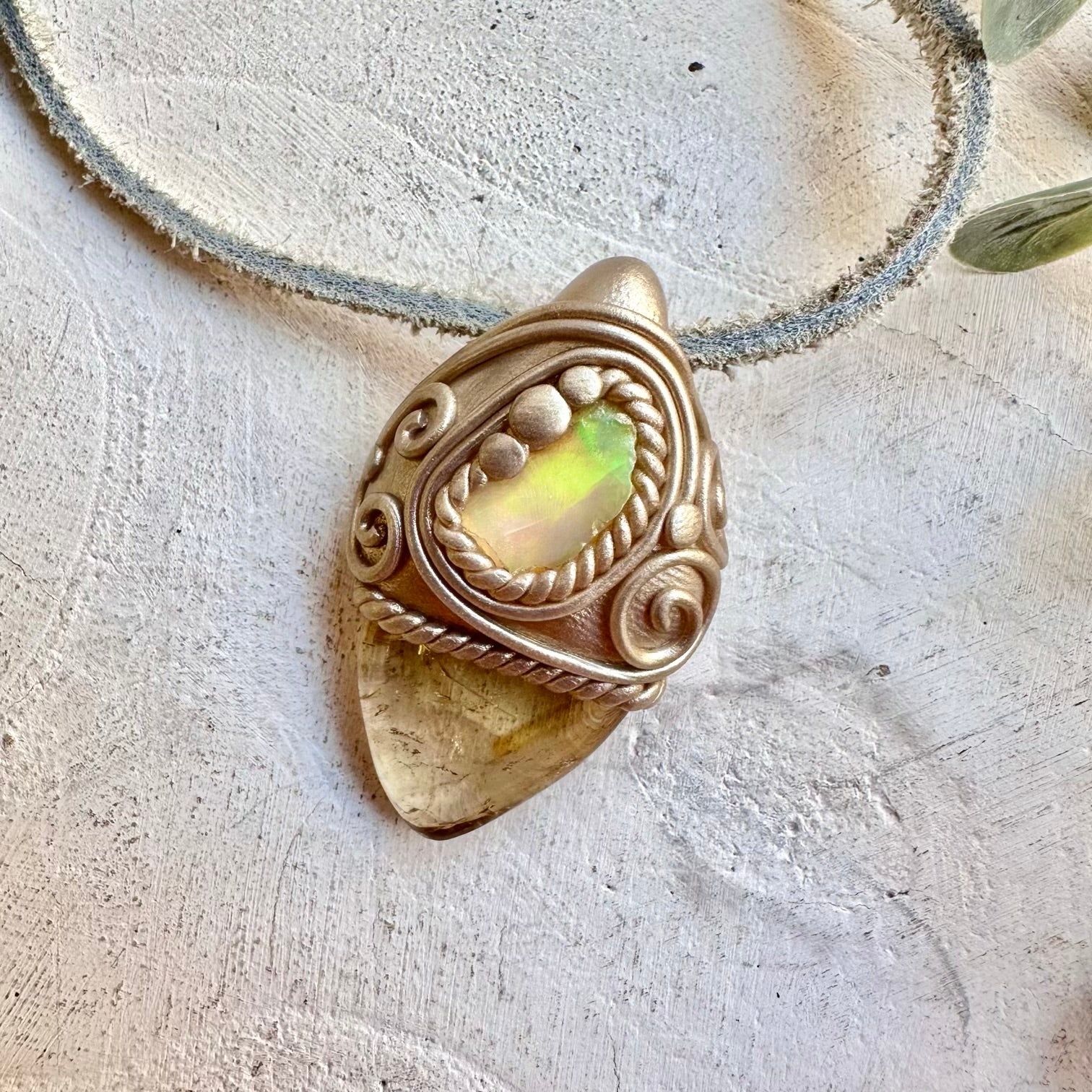 Citrine and Ethiopian Opal pendant necklace