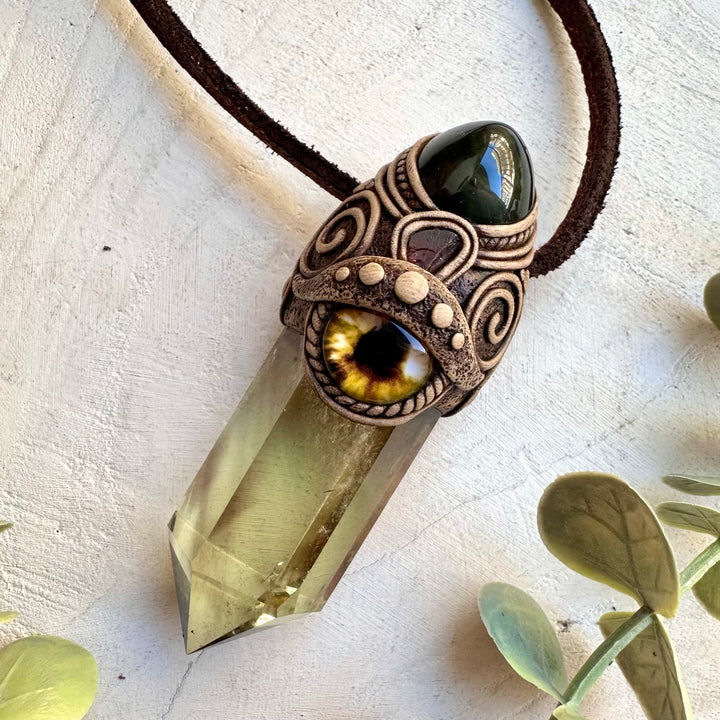 Manifestation necklace featuring citrine and garnet