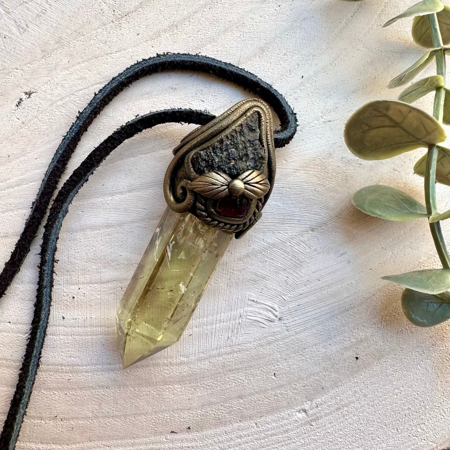 Manifestation crystal wand with citrine and red garnet