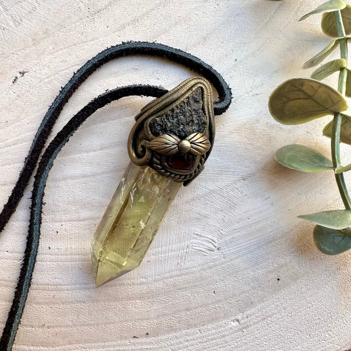 Manifestation crystal wand with citrine and red garnet