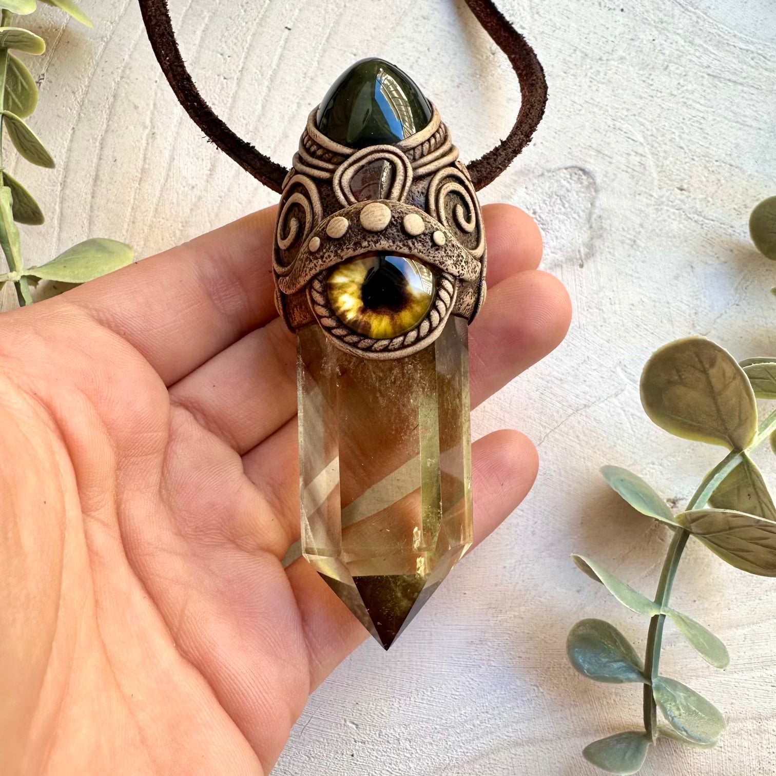 Protection crystal wand with citrine rainbow obsidian and garnet