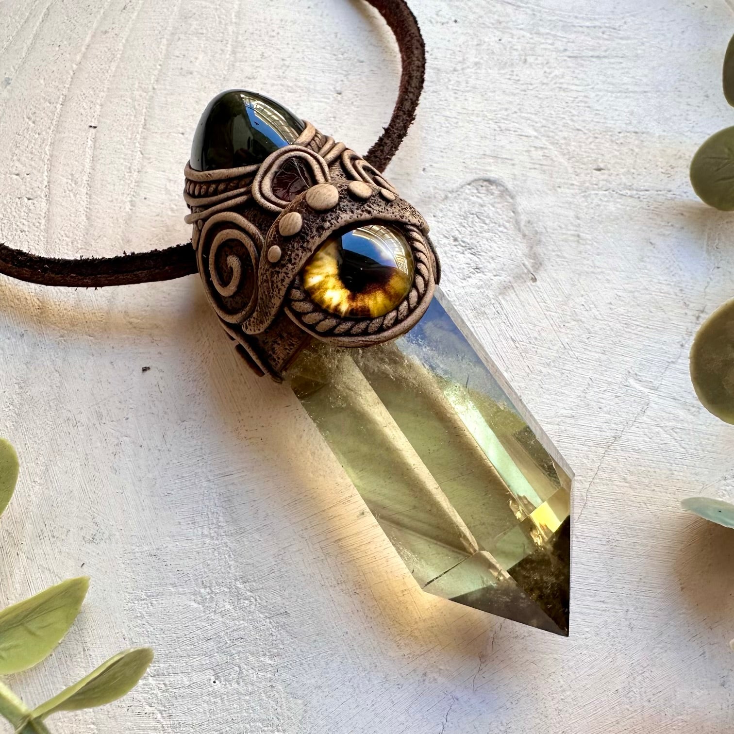 Citrine rainbow obsidian and garnet spiritual talisman