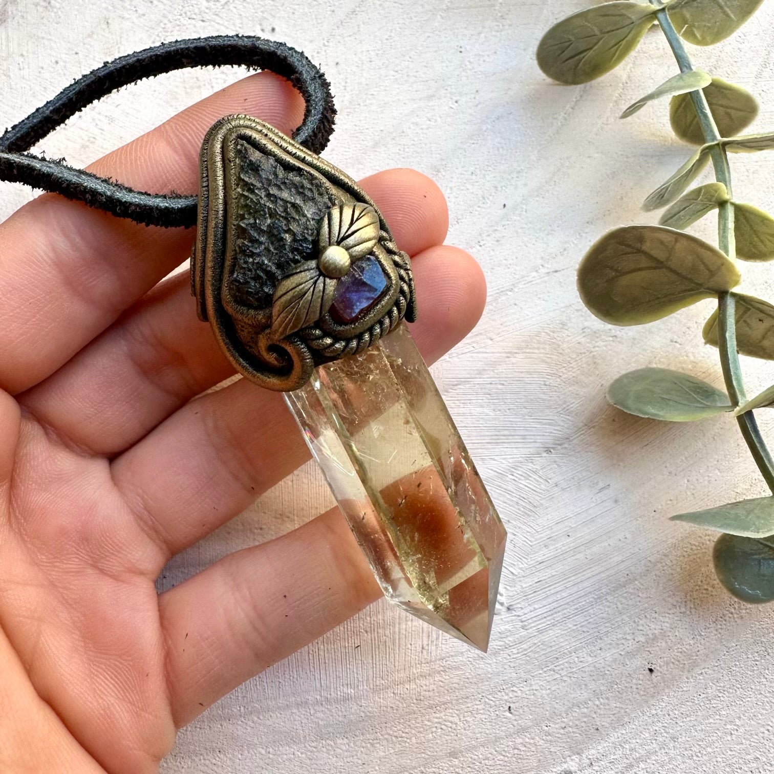 Natural gemstone necklace with citrine and red garnet