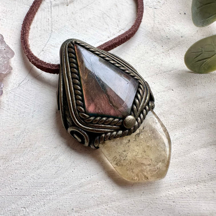 Natural citrine paired with labradorite in a necklace