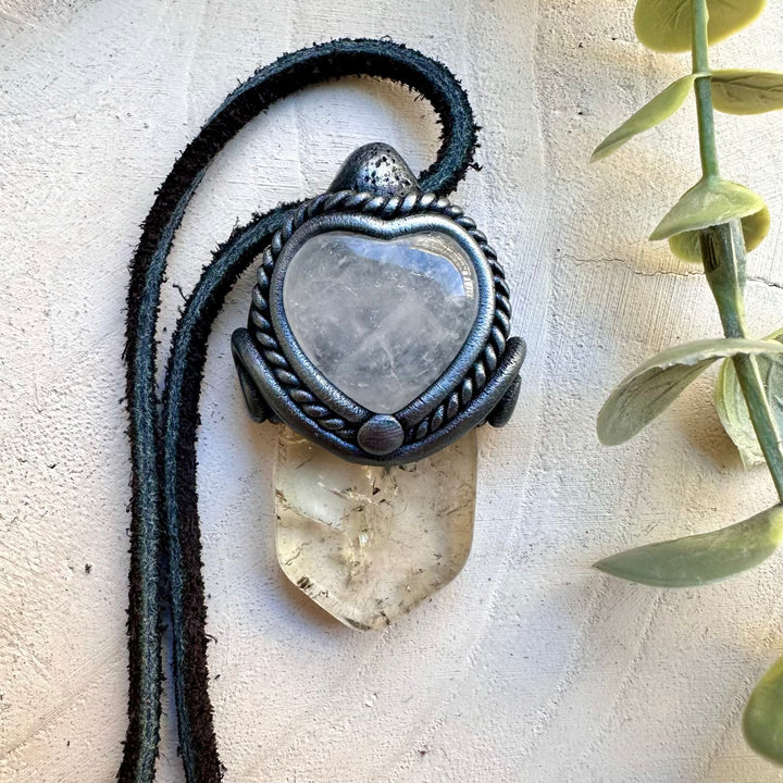 One of a kind citrine and clear quartz heart necklace