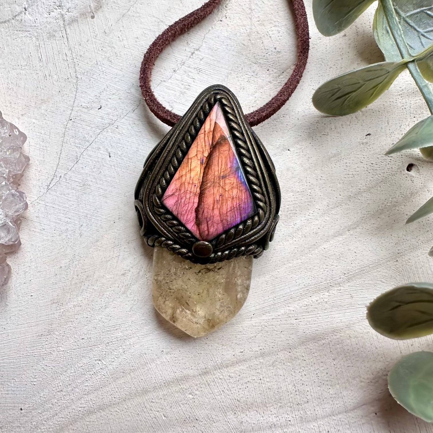 Handmade necklace with citrine and labradorite