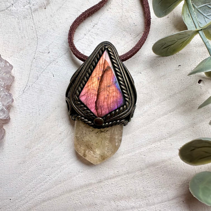 Handmade necklace with citrine and labradorite