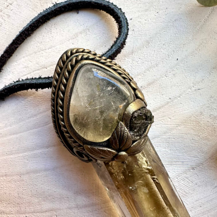 One of a kind gemstone necklace with citrine moldavite and topaz