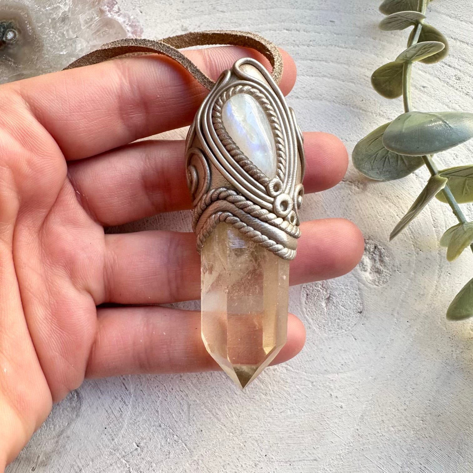 Handmade necklace with kundalini citrine and moonstone