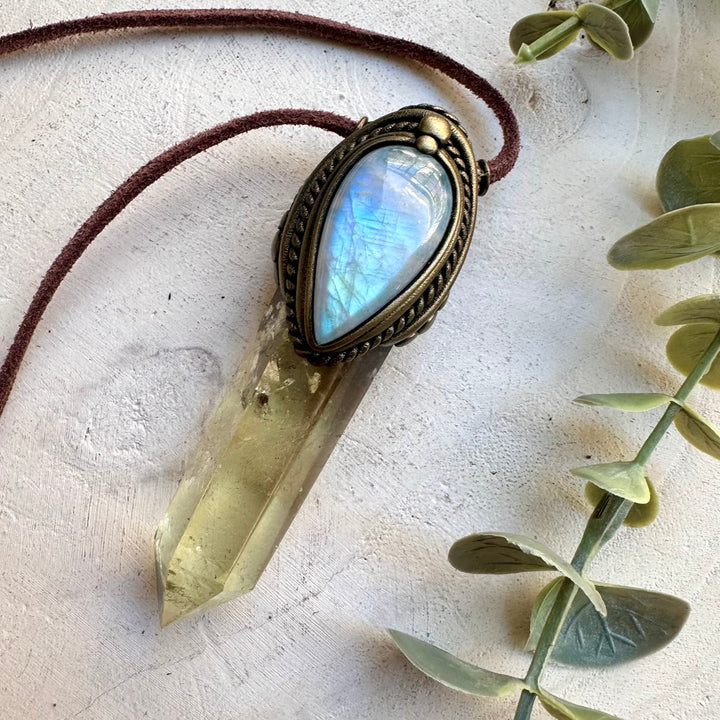 Crystal necklace designed for abundance clarity and intuition