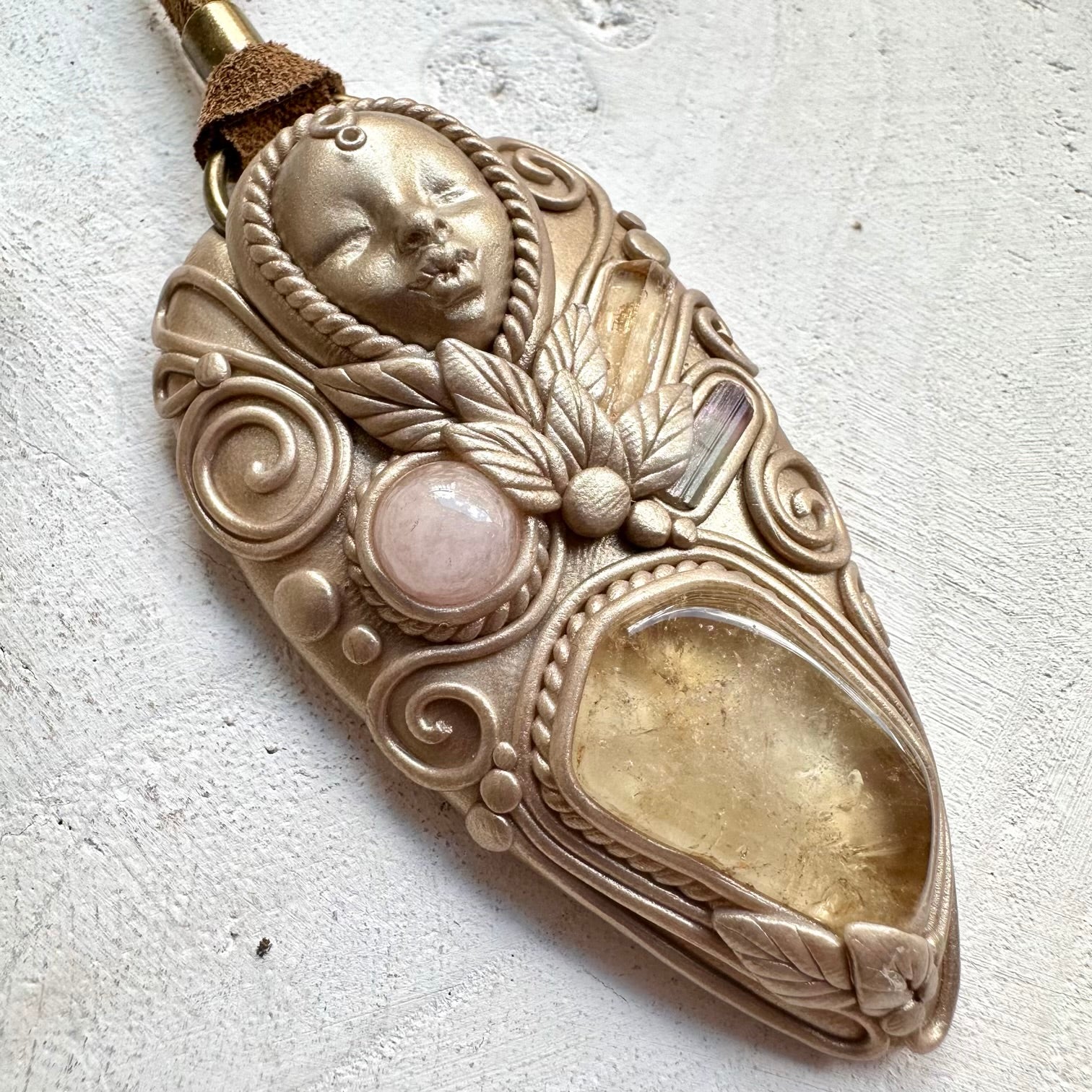 Natural gemstone goddess necklace with citrine and morganite