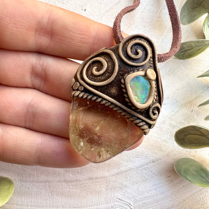 Healing crystal jewelry with natural citrine and opal for abudance