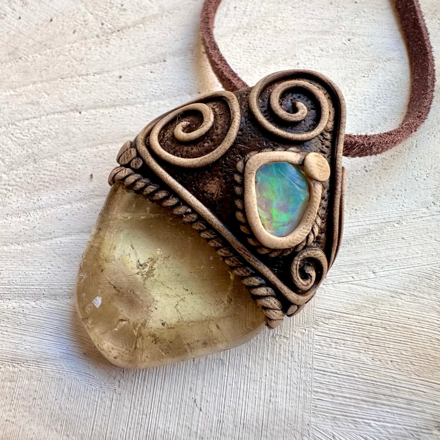 Citrine and raw opal spiritual necklace
