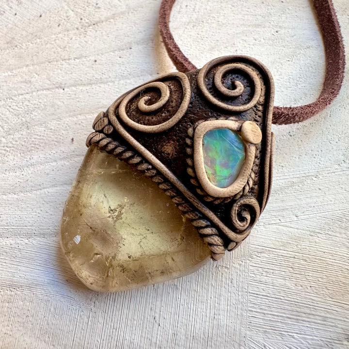 Citrine and raw opal spiritual necklace