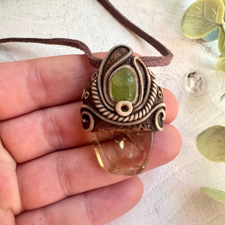 Citrine and Peridot pendant necklace handmade with natural gemstones