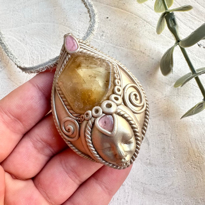 Boho jewelry protection amulet citrine goddess crystal necklace