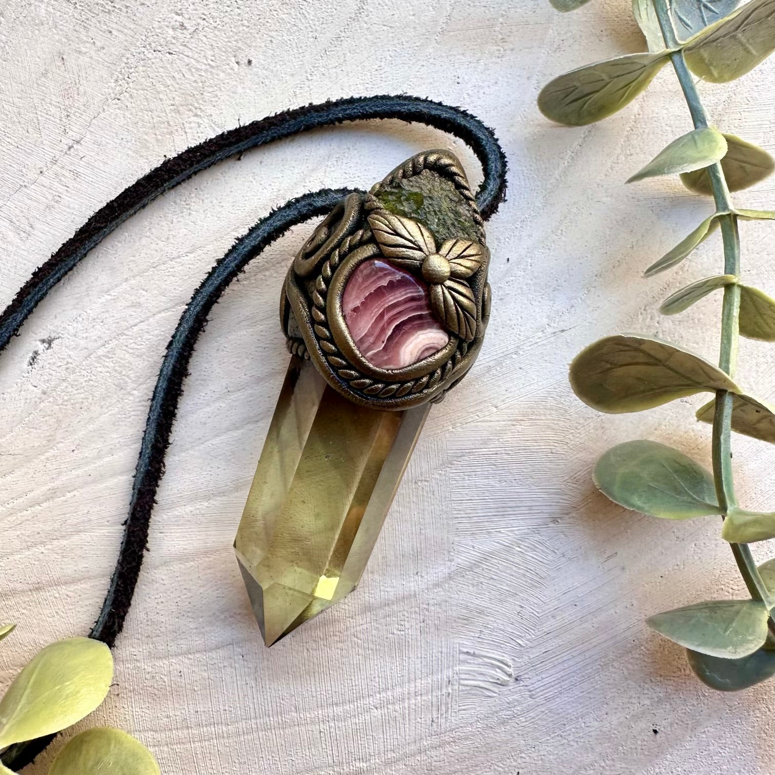 Handmade healing crystal necklace with citrine and moldavite