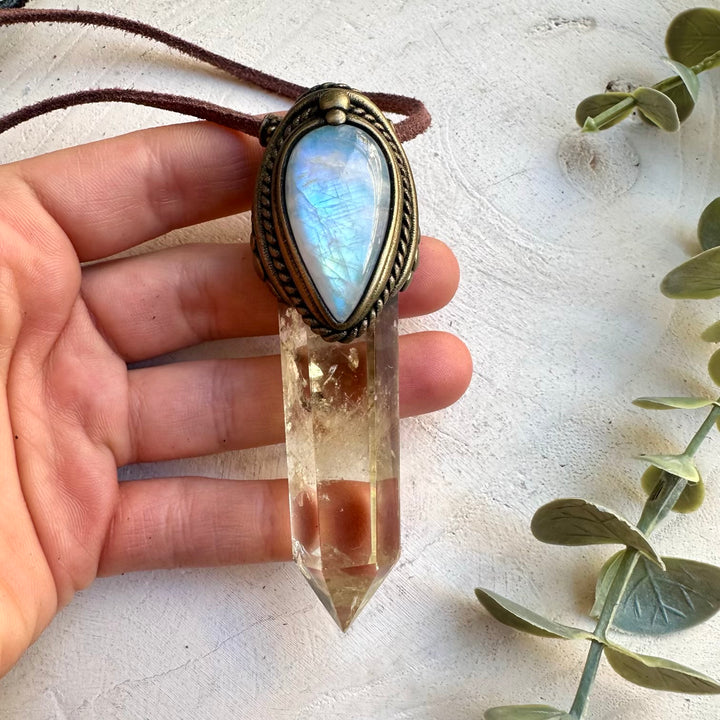 One of a kind gemstone necklace with citrine and moonstone