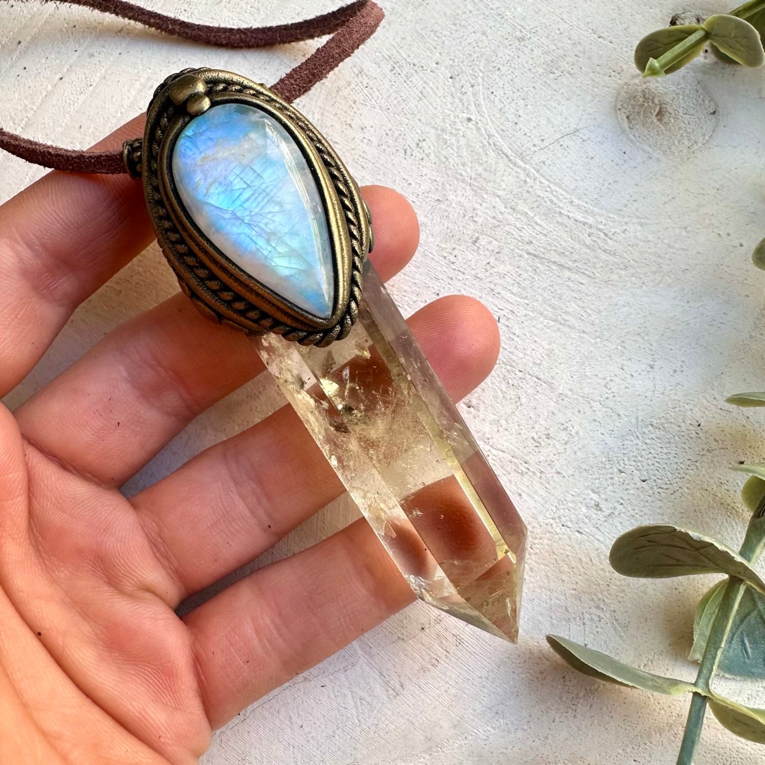 Healing crystal wand style pendant with citrine point