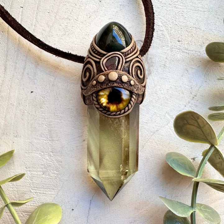 Citrine rainbow obsidian and garnet spiritual talisman