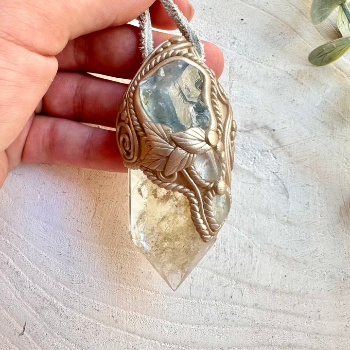 Citrine with Raw Celestite and Clear Topaz crystal wand