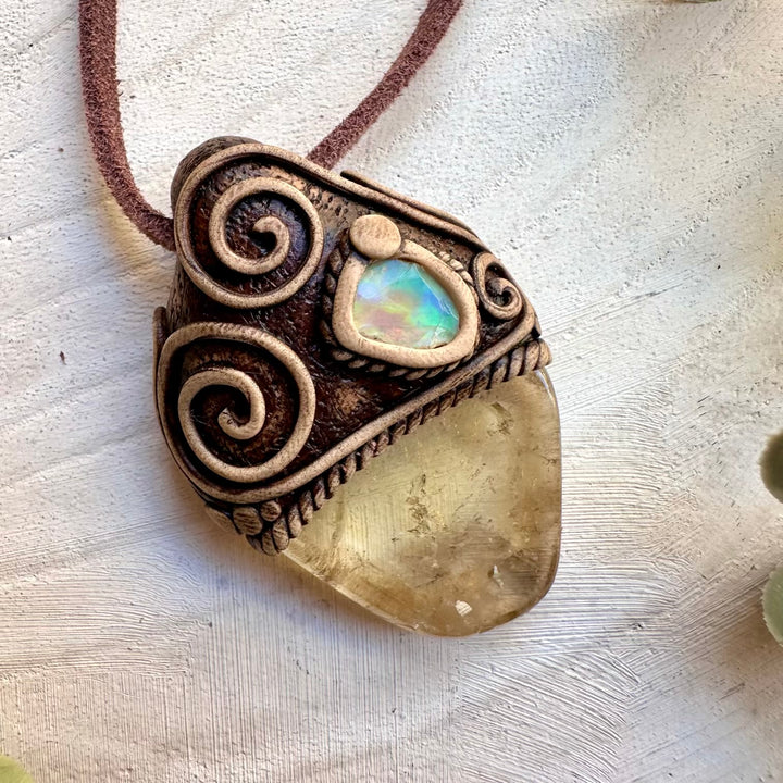 Healing crystal jewelry with natural citrine and opal