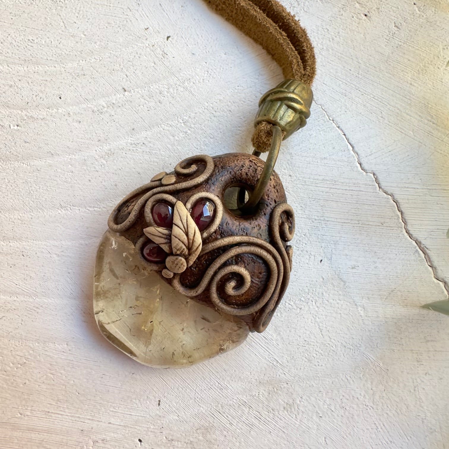 Citrine and Rhodolite Garnet protection amulet necklace handmade with natural gemstones