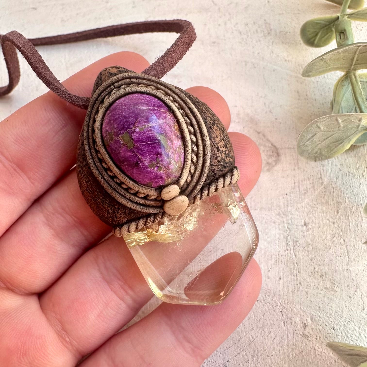 Healing crystal jewelry featuring Citrine and Stichtite