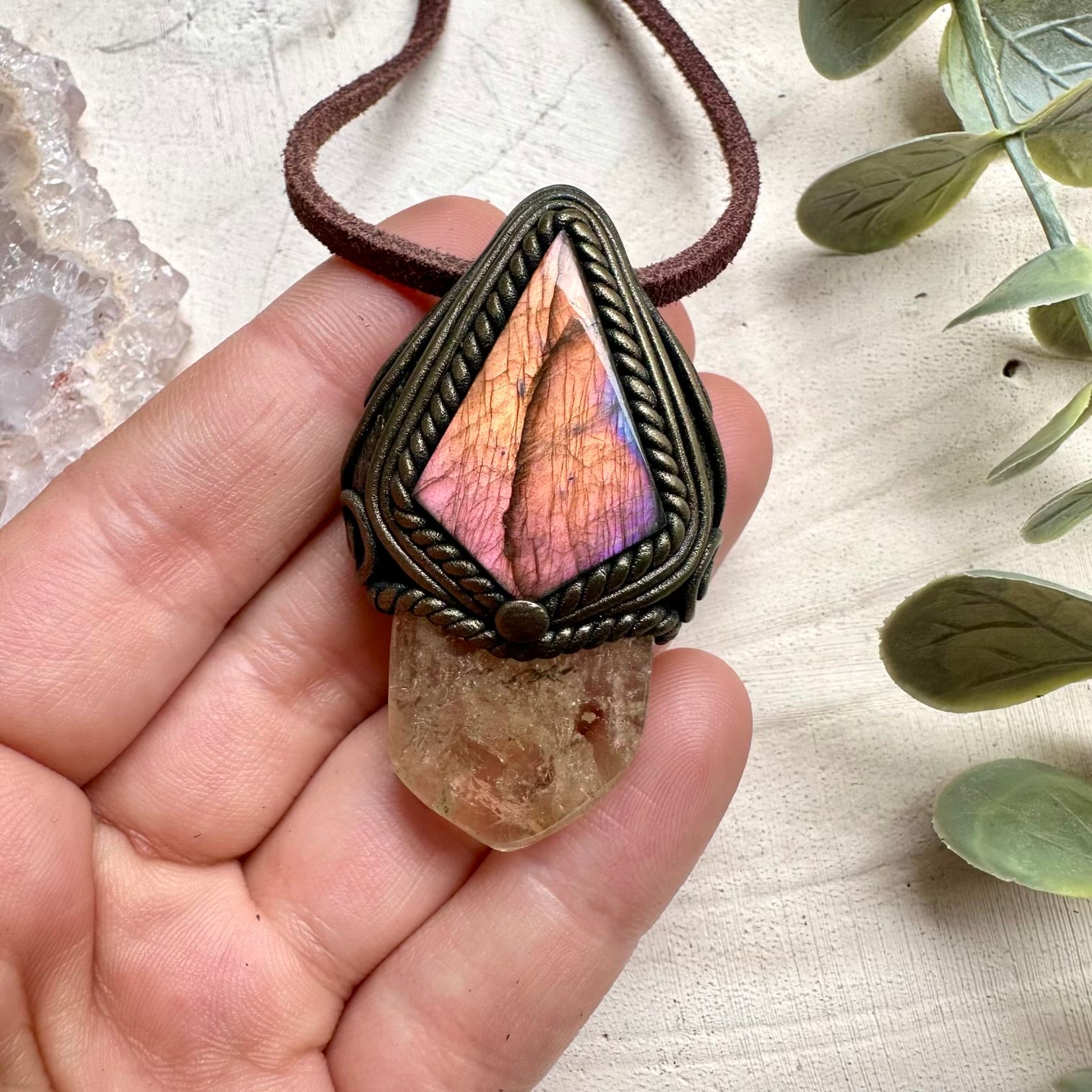 Citrine and sunset labradorite pendant necklace