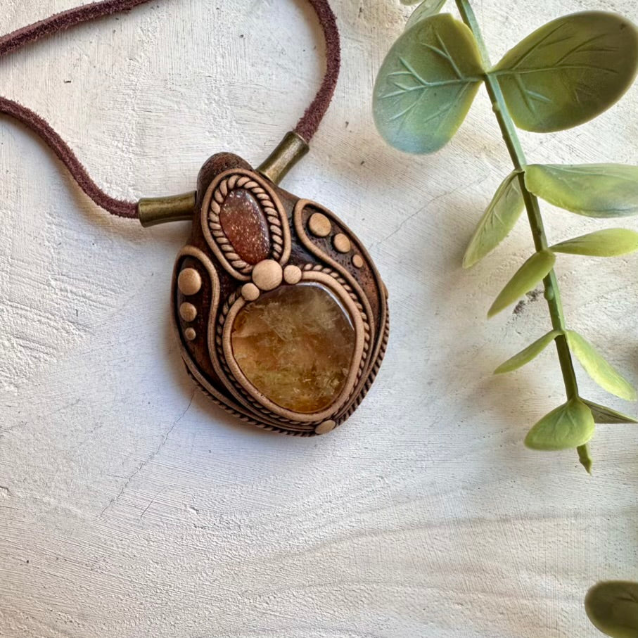 Handmade necklace featuring natural citrine and sunstone