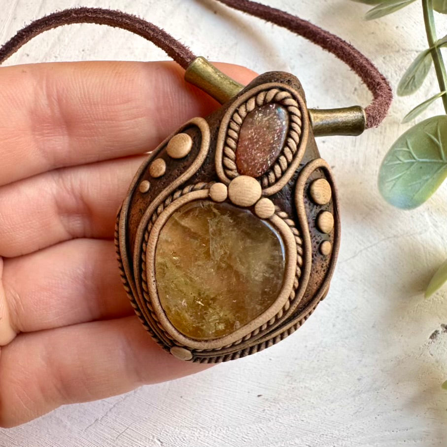 Citrine and sunstone pendant necklace, handmade crystal jewelry