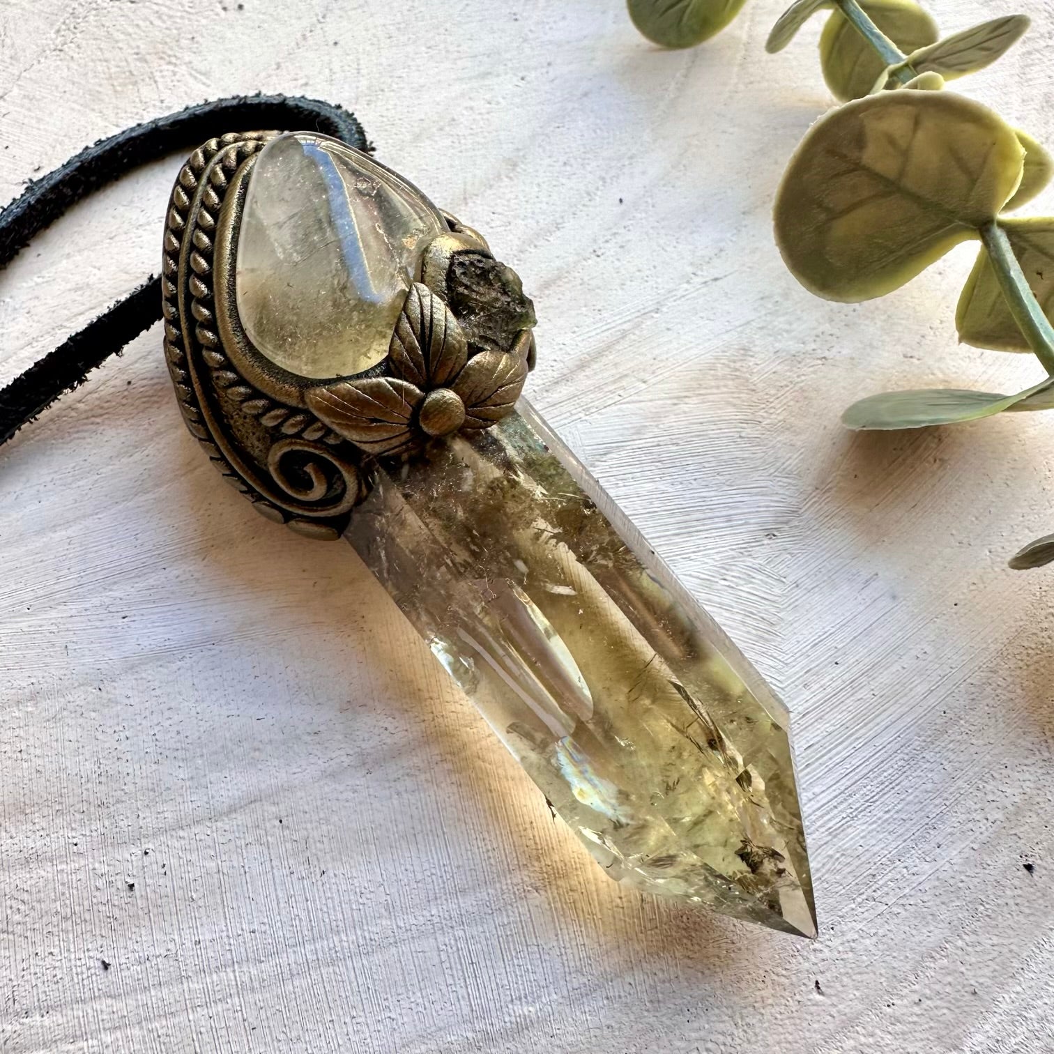 Citrine topaz and moldavite spiritual talisman necklace