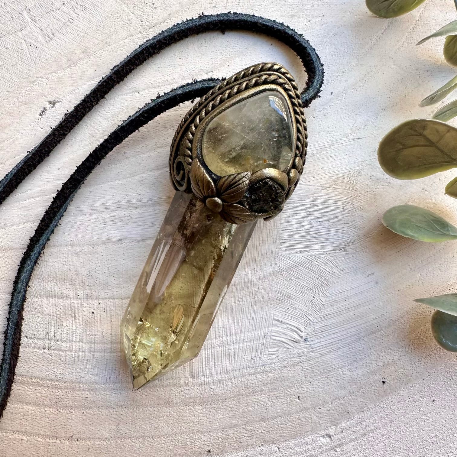 Citrine topaz and moldavite spiritual talisman necklace