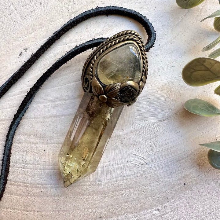 Citrine topaz and moldavite spiritual talisman necklace