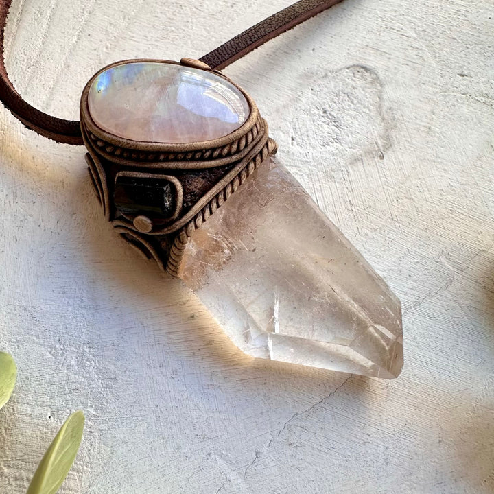 Clear quartz and black tourmaline unisex spiritual jewelry